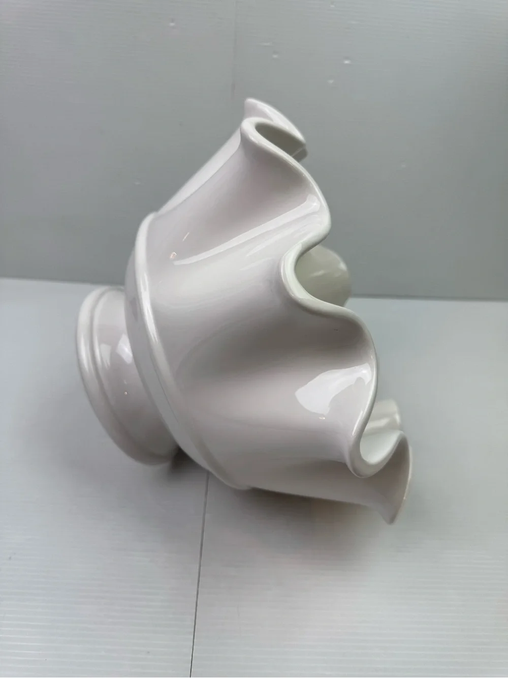 Pier 1 Imports Dolomite White Ruffled Fluted Pedestal Lg Bowl Coastal Cottage C
